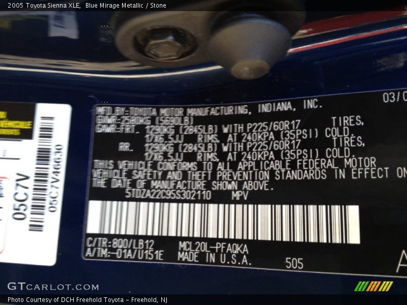 Blue Mirage Metallic / Stone 2005 Toyota Sienna XLE