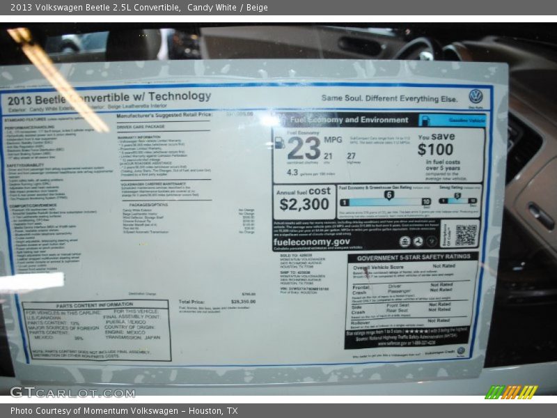 Candy White / Beige 2013 Volkswagen Beetle 2.5L Convertible