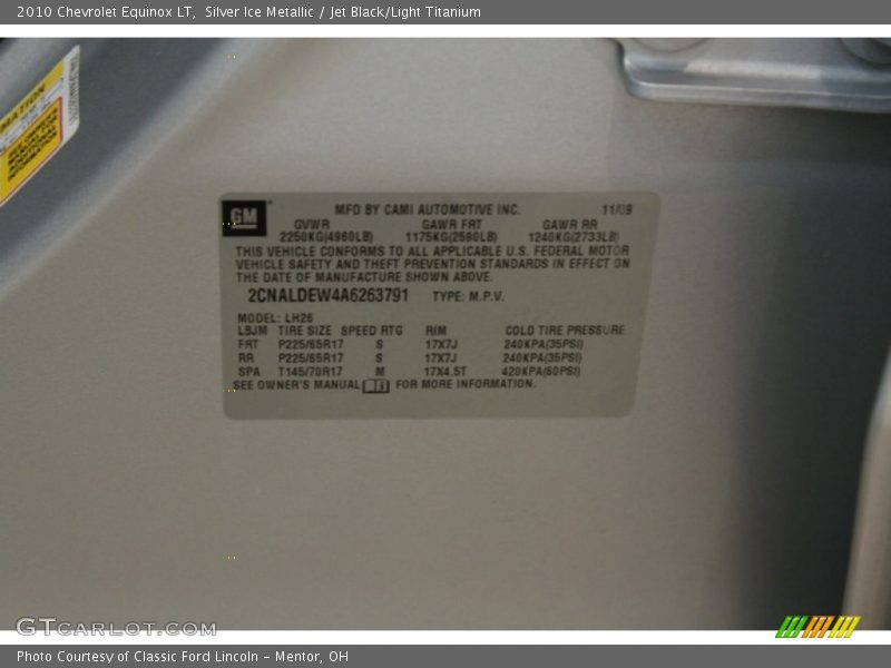 Silver Ice Metallic / Jet Black/Light Titanium 2010 Chevrolet Equinox LT