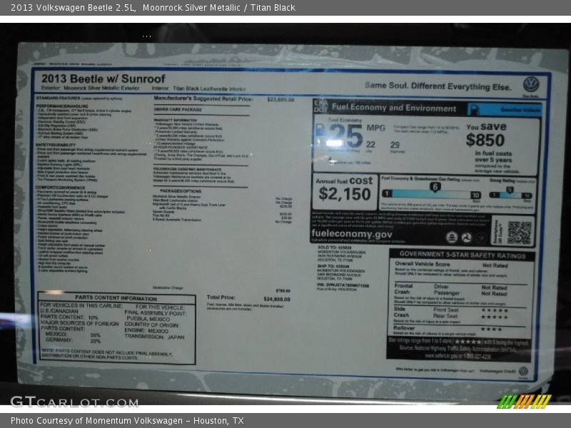 Moonrock Silver Metallic / Titan Black 2013 Volkswagen Beetle 2.5L