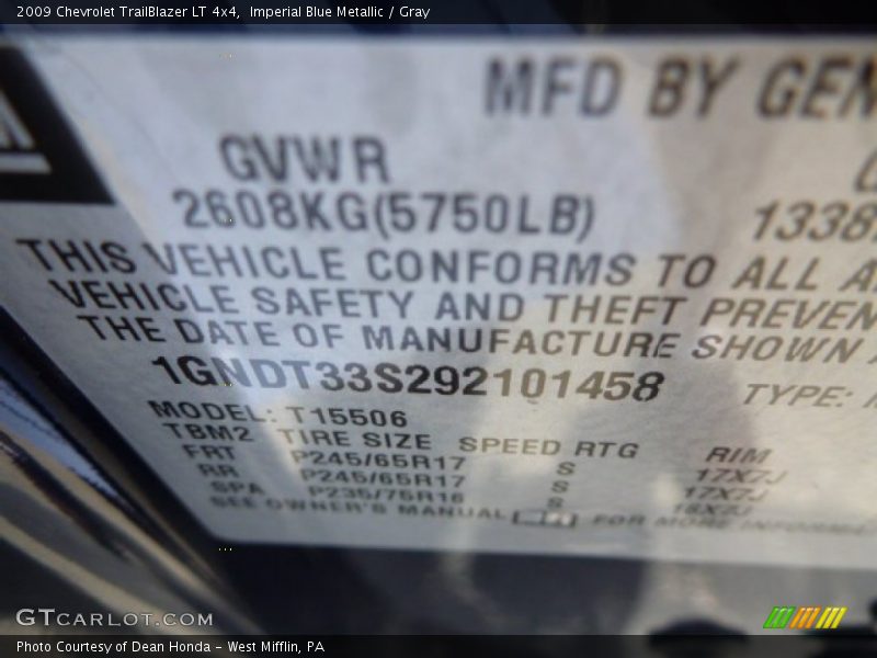 Imperial Blue Metallic / Gray 2009 Chevrolet TrailBlazer LT 4x4