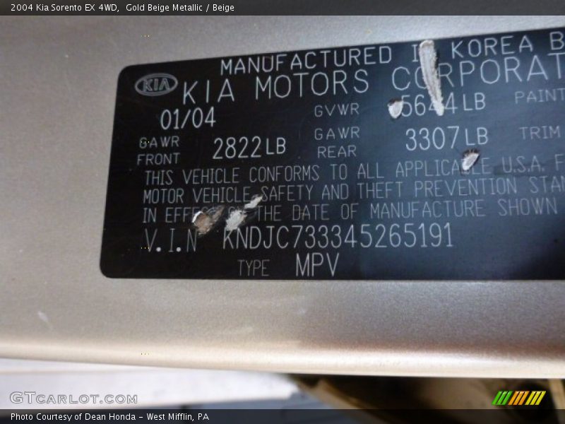 Gold Beige Metallic / Beige 2004 Kia Sorento EX 4WD