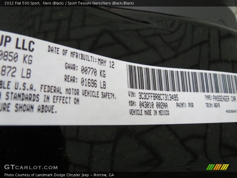 Nero (Black) / Sport Tessuto Nero/Nero (Black/Black) 2012 Fiat 500 Sport