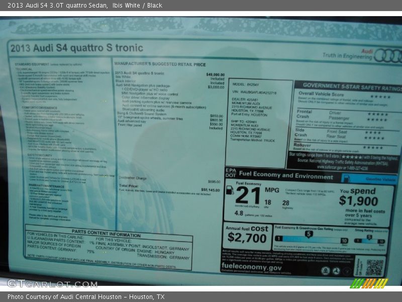 Ibis White / Black 2013 Audi S4 3.0T quattro Sedan