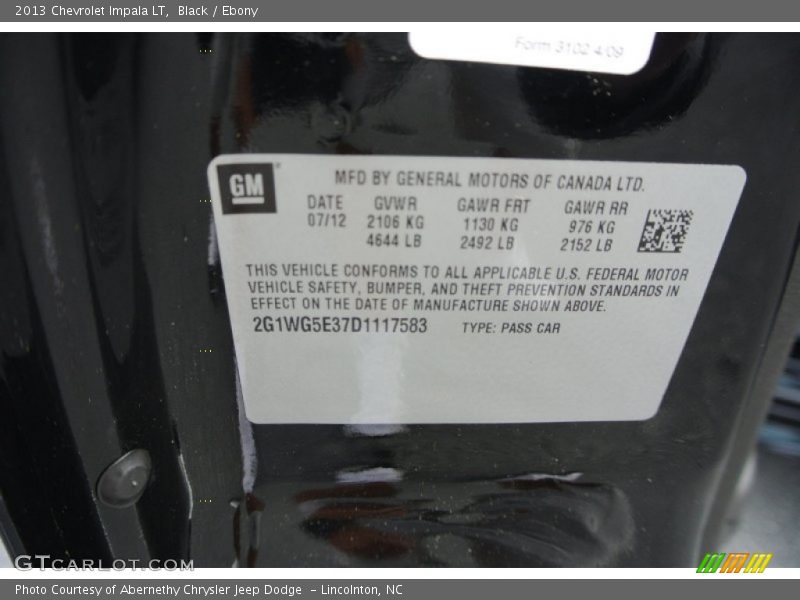 Black / Ebony 2013 Chevrolet Impala LT