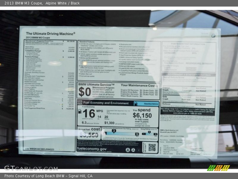  2013 M3 Coupe Window Sticker