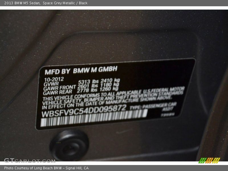 Space Grey Metallic / Black 2013 BMW M5 Sedan