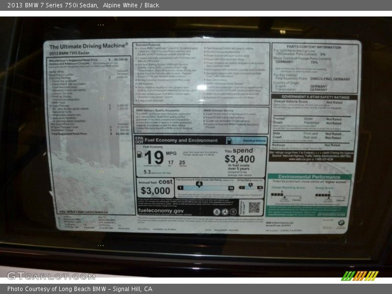 Alpine White / Black 2013 BMW 7 Series 750i Sedan