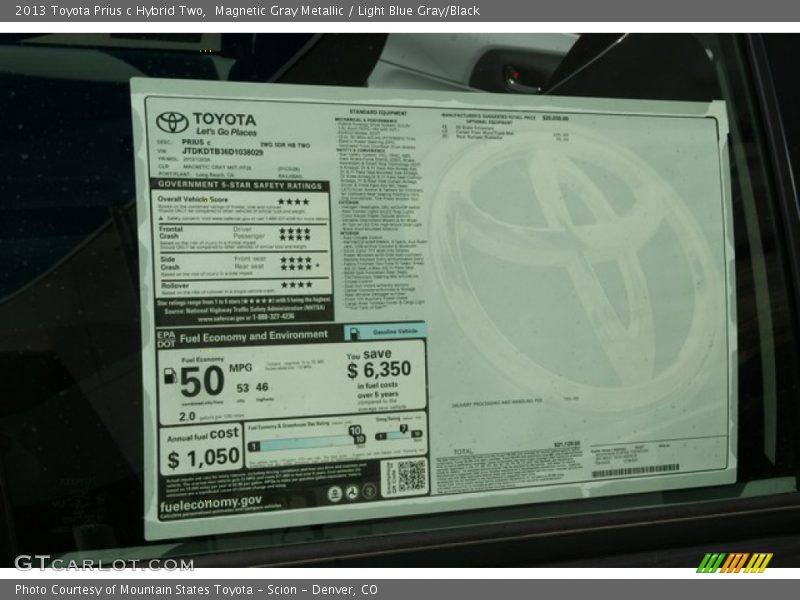 Magnetic Gray Metallic / Light Blue Gray/Black 2013 Toyota Prius c Hybrid Two