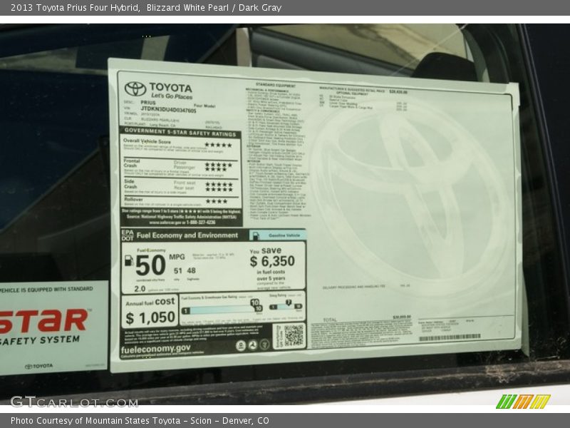 Blizzard White Pearl / Dark Gray 2013 Toyota Prius Four Hybrid