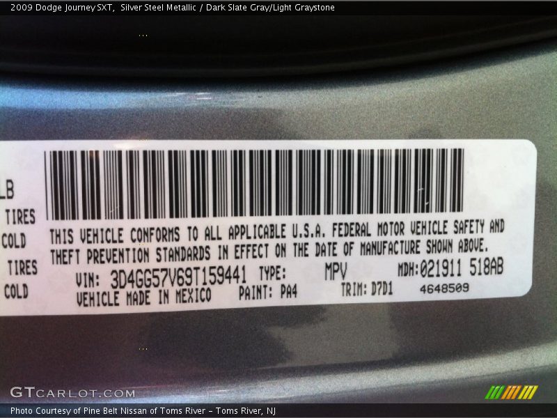 Silver Steel Metallic / Dark Slate Gray/Light Graystone 2009 Dodge Journey SXT