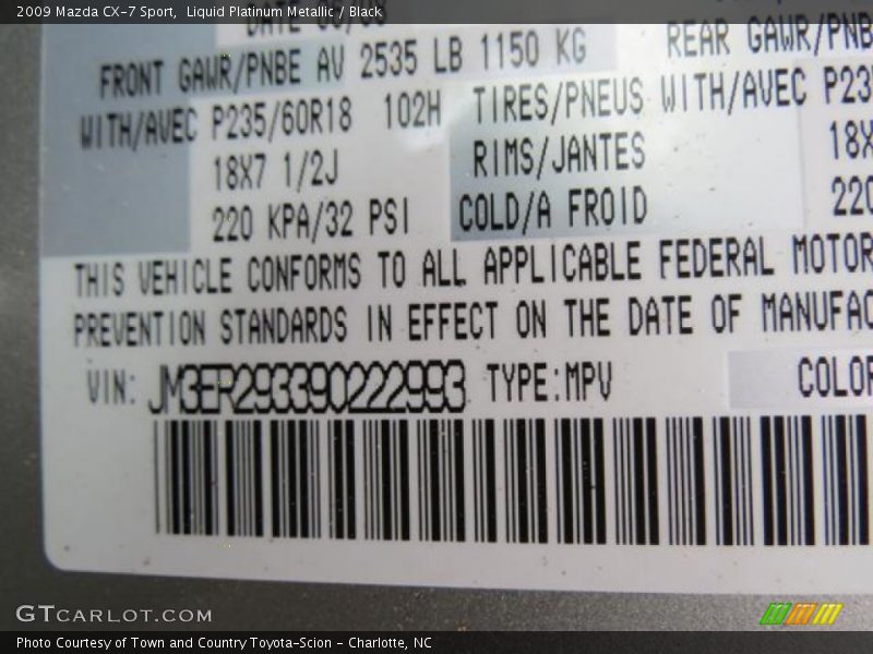 Liquid Platinum Metallic / Black 2009 Mazda CX-7 Sport