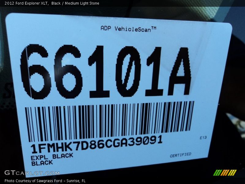 Black / Medium Light Stone 2012 Ford Explorer XLT