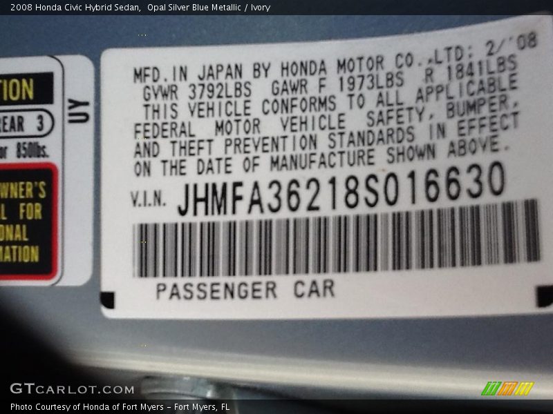 Opal Silver Blue Metallic / Ivory 2008 Honda Civic Hybrid Sedan