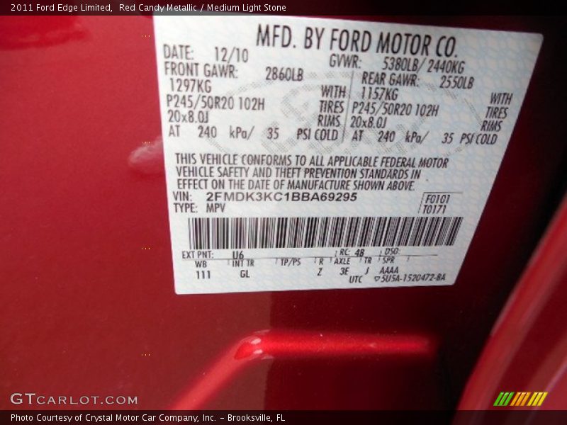 2011 Edge Limited Red Candy Metallic Color Code U6