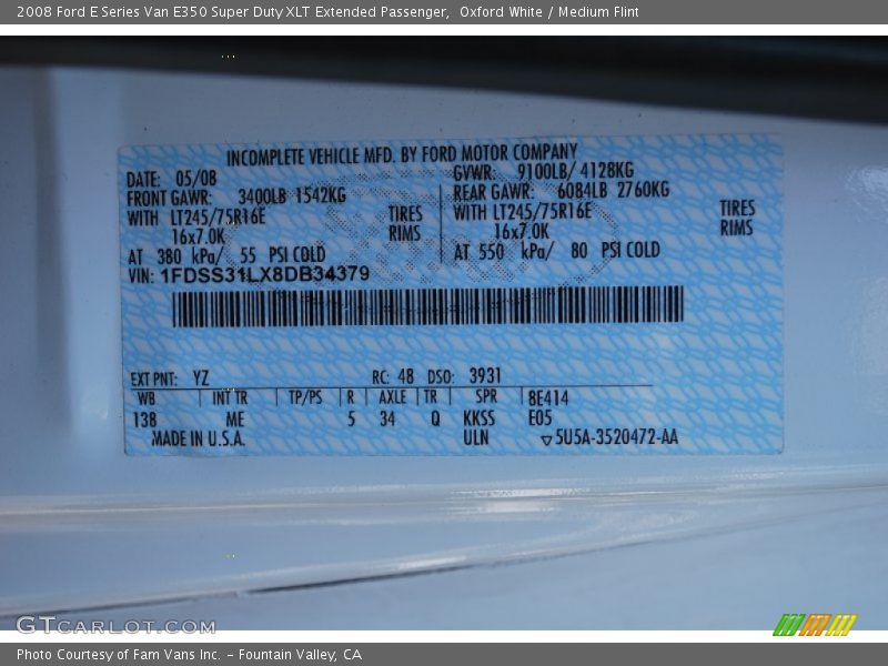 Oxford White / Medium Flint 2008 Ford E Series Van E350 Super Duty XLT Extended Passenger