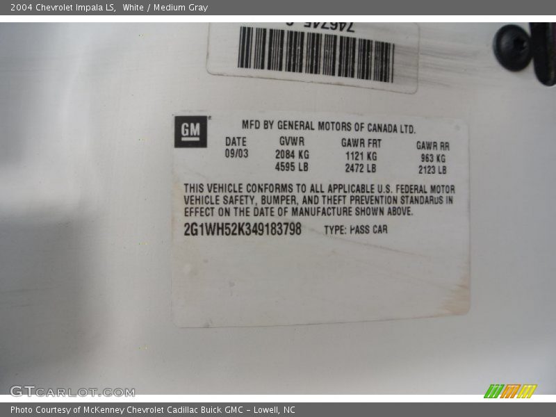 Info Tag of 2004 Impala LS