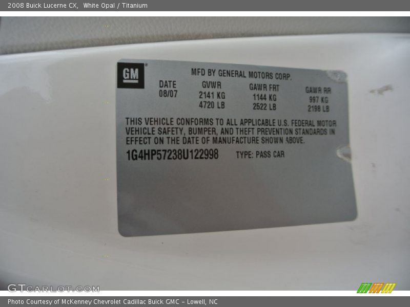 White Opal / Titanium 2008 Buick Lucerne CX