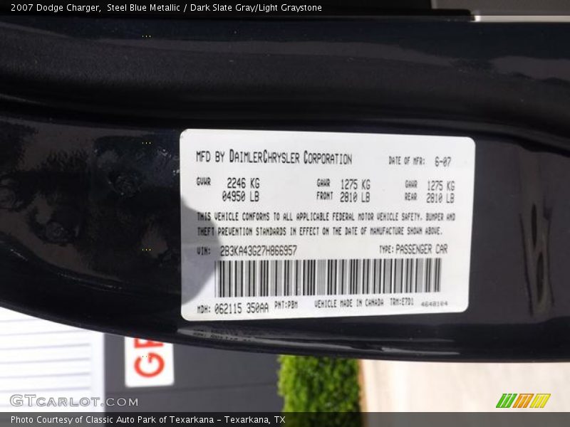 2007 Charger  Steel Blue Metallic Color Code PBM