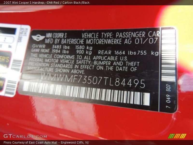 Chili Red / Carbon Black/Black 2007 Mini Cooper S Hardtop