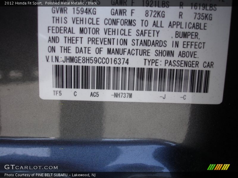 Polished Metal Metallic / Black 2012 Honda Fit Sport