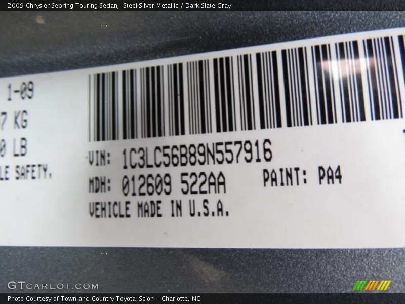 Steel Silver Metallic / Dark Slate Gray 2009 Chrysler Sebring Touring Sedan