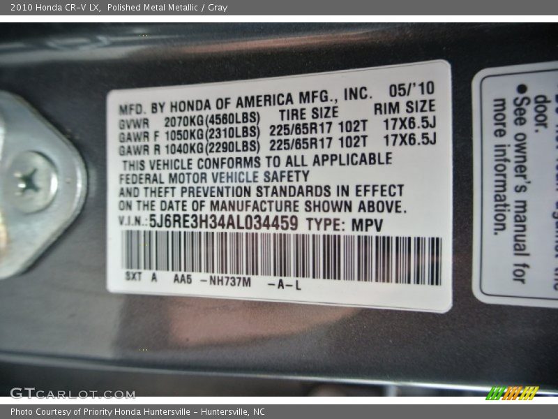 Polished Metal Metallic / Gray 2010 Honda CR-V LX