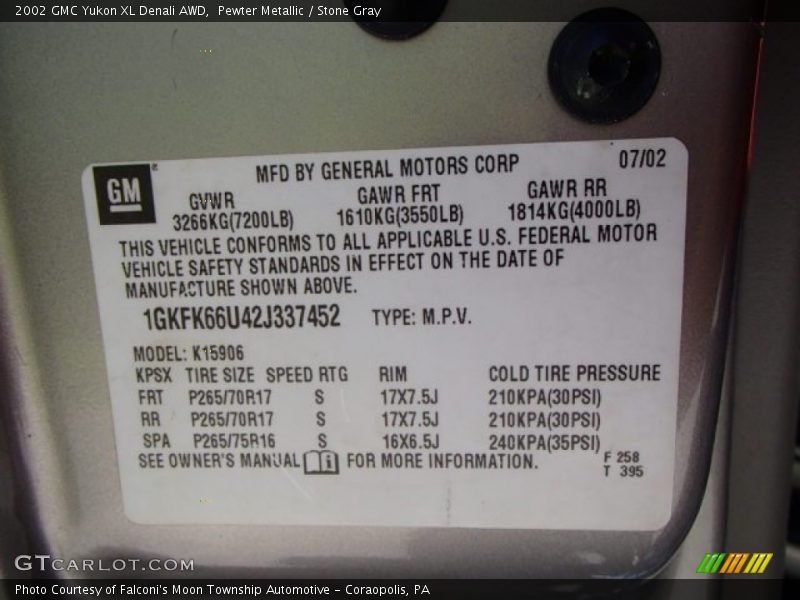 Pewter Metallic / Stone Gray 2002 GMC Yukon XL Denali AWD