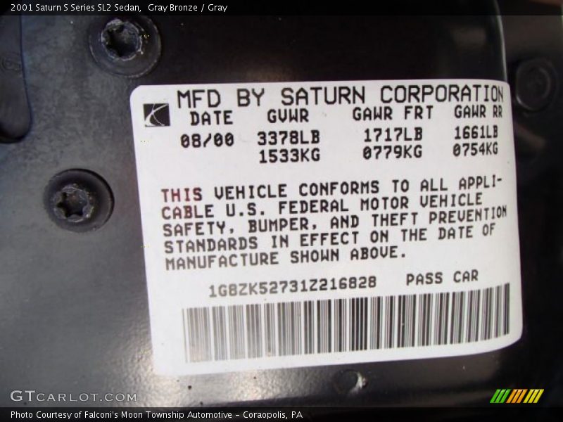 Gray Bronze / Gray 2001 Saturn S Series SL2 Sedan
