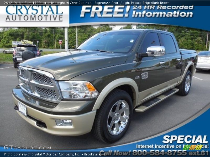 Sagebrush Pearl / Light Pebble Beige/Bark Brown 2012 Dodge Ram 1500 Laramie Longhorn Crew Cab 4x4