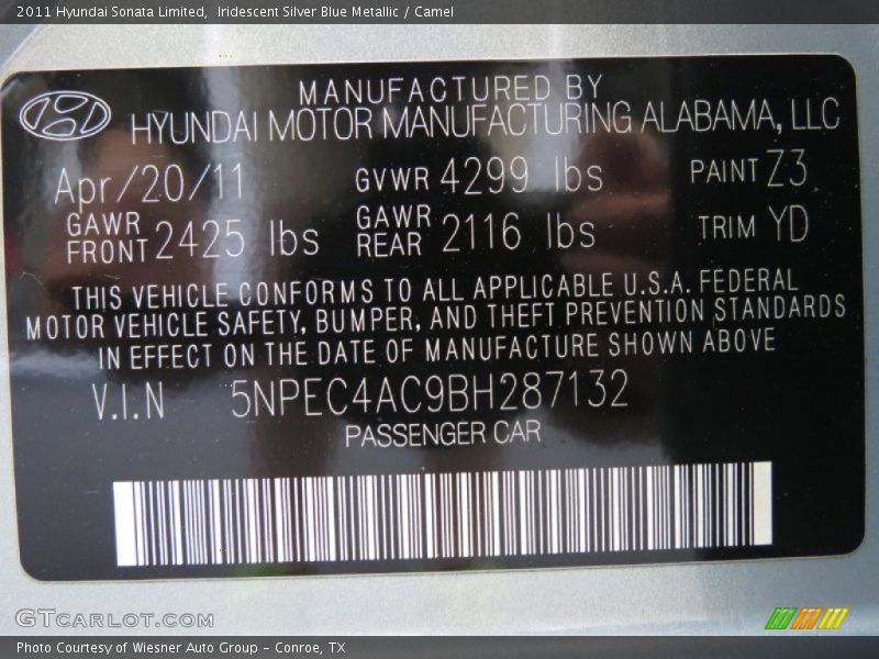 Iridescent Silver Blue Metallic / Camel 2011 Hyundai Sonata Limited