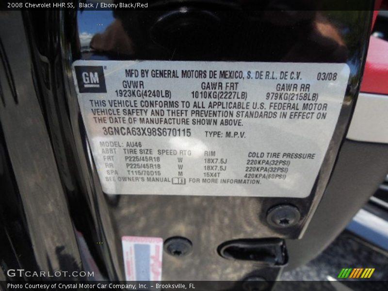 Black / Ebony Black/Red 2008 Chevrolet HHR SS