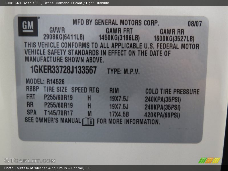 White Diamond Tricoat / Light Titanium 2008 GMC Acadia SLT