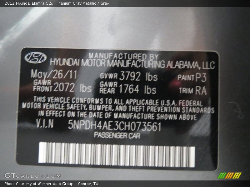Titanium Gray Metallic / Gray 2012 Hyundai Elantra GLS