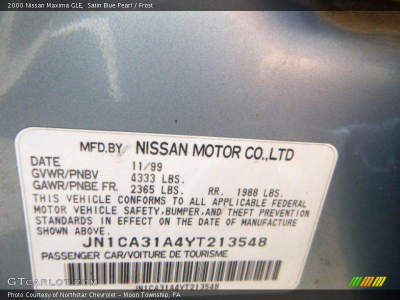 Satin Blue Pearl / Frost 2000 Nissan Maxima GLE
