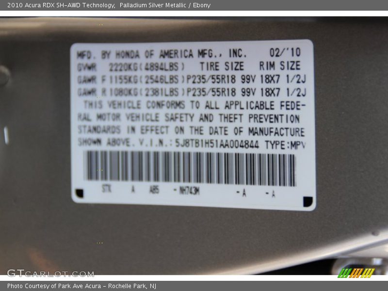 Palladium Silver Metallic / Ebony 2010 Acura RDX SH-AWD Technology