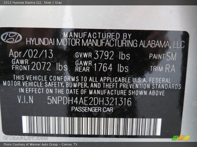 Silver / Gray 2013 Hyundai Elantra GLS