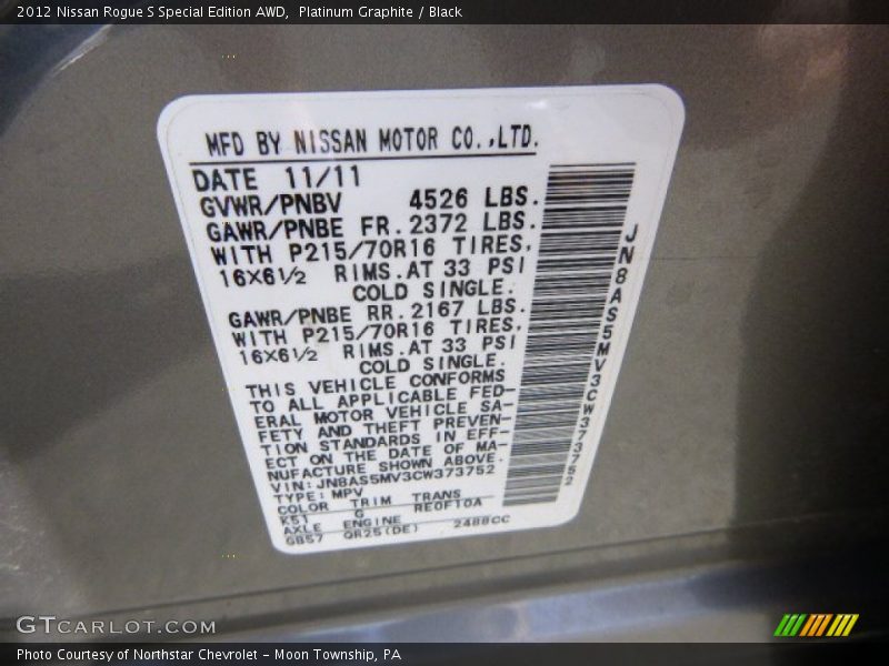 Platinum Graphite / Black 2012 Nissan Rogue S Special Edition AWD