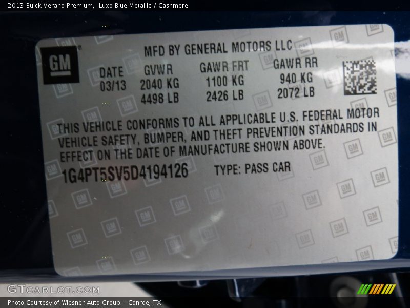 Luxo Blue Metallic / Cashmere 2013 Buick Verano Premium
