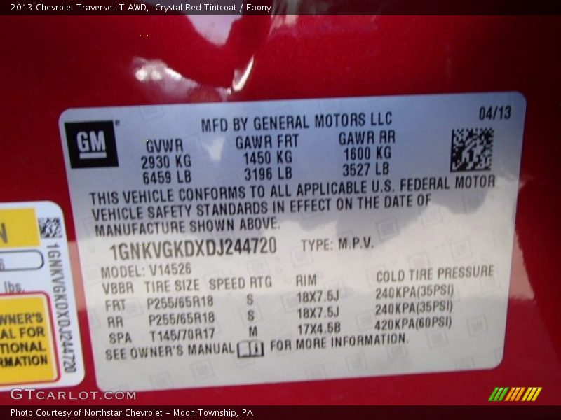 Crystal Red Tintcoat / Ebony 2013 Chevrolet Traverse LT AWD