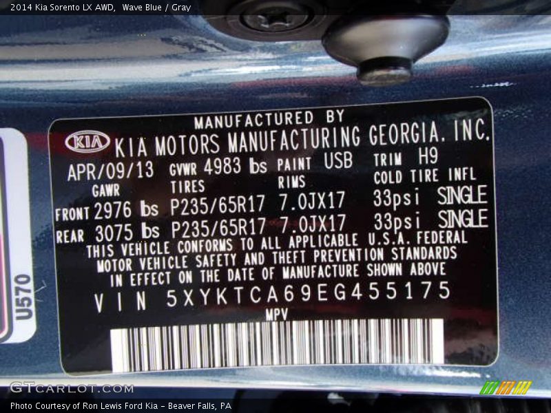 Wave Blue / Gray 2014 Kia Sorento LX AWD