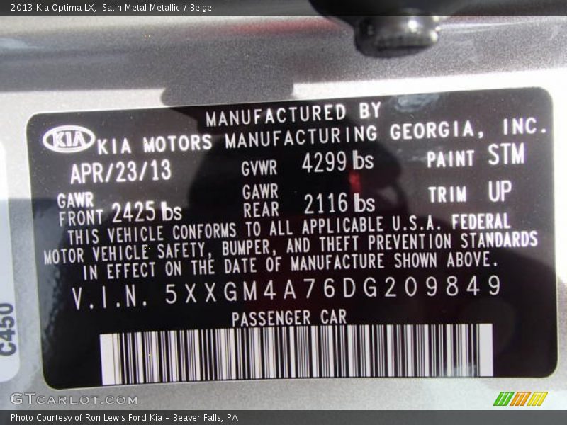 Satin Metal Metallic / Beige 2013 Kia Optima LX