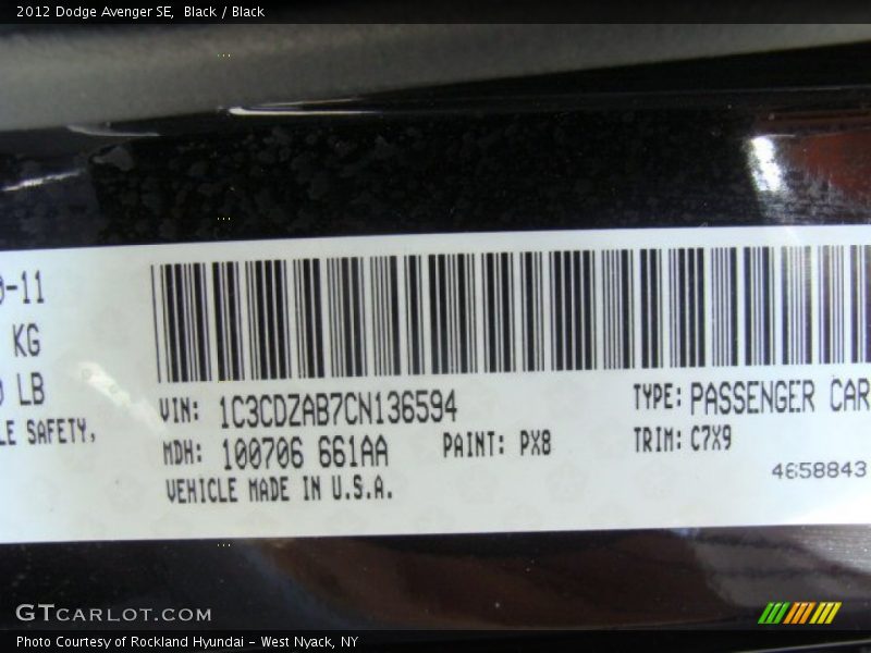 Black / Black 2012 Dodge Avenger SE