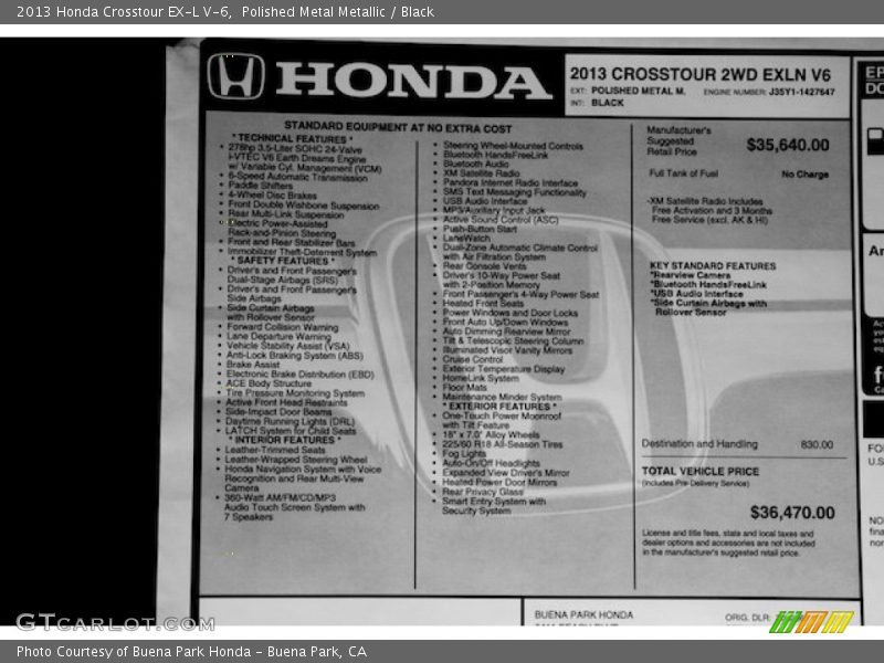 Polished Metal Metallic / Black 2013 Honda Crosstour EX-L V-6