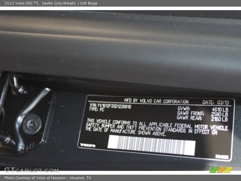 Saville Grey Metallic / Soft Beige 2013 Volvo S60 T5