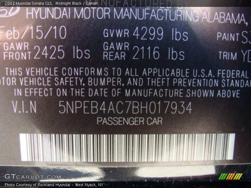 Midnight Black / Camel 2011 Hyundai Sonata GLS
