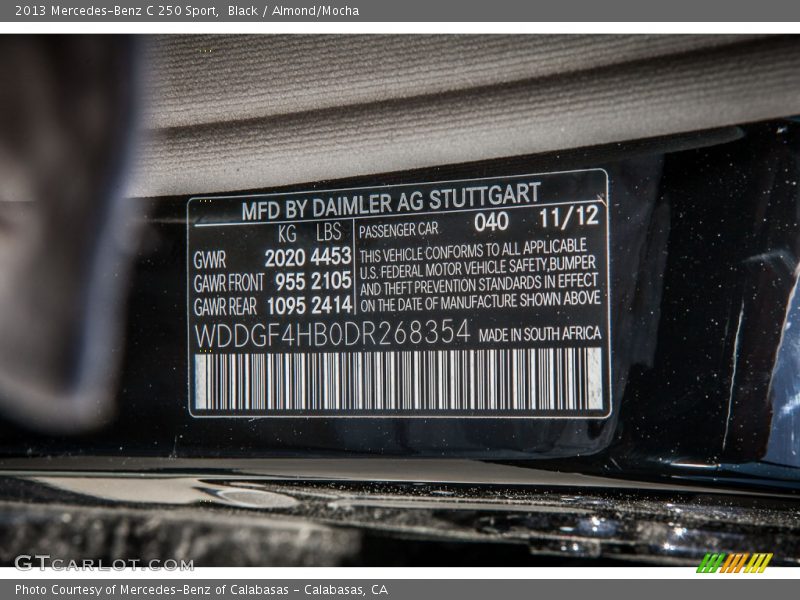 Black / Almond/Mocha 2013 Mercedes-Benz C 250 Sport