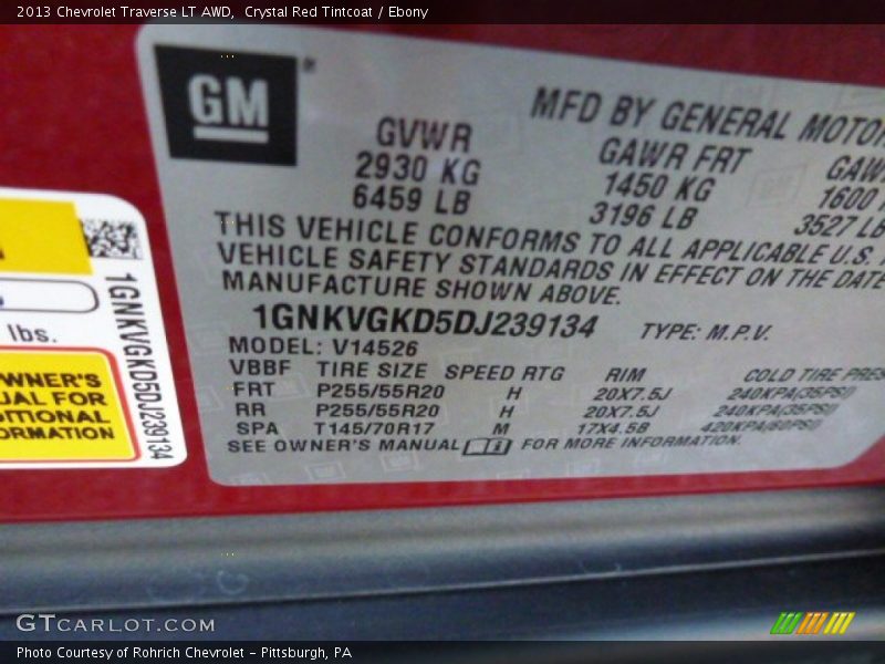 Crystal Red Tintcoat / Ebony 2013 Chevrolet Traverse LT AWD