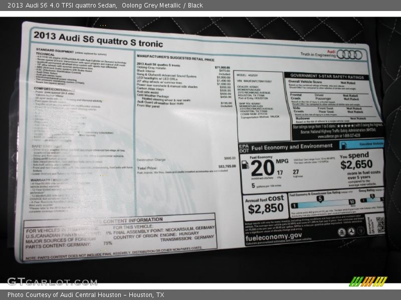  2013 S6 4.0 TFSI quattro Sedan Window Sticker