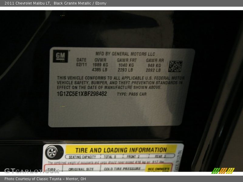 Black Granite Metallic / Ebony 2011 Chevrolet Malibu LT